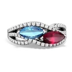 Blue Topaz Diamond Rivers 14K White Gold ring R3070