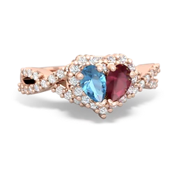 Blue Topaz Diamond Twist 'One Heart' 14K Rose Gold ring R2640HRT