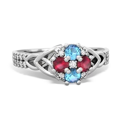 Blue Topaz Celtic Knot Cluster Engagement 14K White Gold ring R26443RD