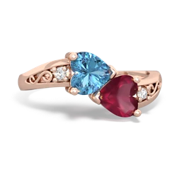 Blue Topaz Snuggling Hearts 14K Rose Gold ring R2178