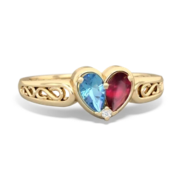 Blue Topaz Filligree 'One Heart' 14K Yellow Gold ring R5070