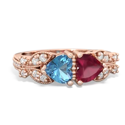 Blue Topaz Diamond Butterflies 14K Rose Gold ring R5601