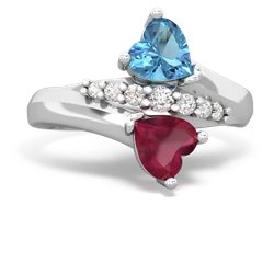 Blue Topaz Heart To Heart 14K White Gold ring R2064