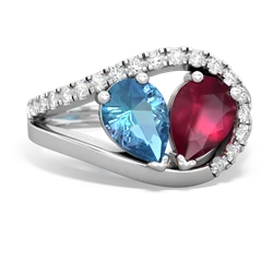 Blue Topaz Nestled Heart Keepsake 14K White Gold ring R5650