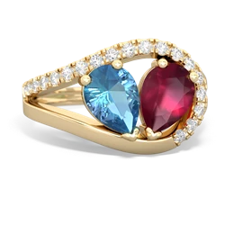 Blue Topaz Nestled Heart Keepsake 14K Yellow Gold ring R5650