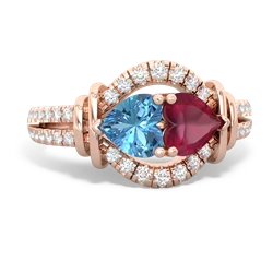 Blue Topaz Art-Deco Keepsake 14K Rose Gold ring R5630