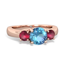 Blue Topaz Three Stone Round Trellis 14K Rose Gold ring R4018