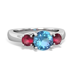 Blue Topaz Three Stone Round Trellis 14K White Gold ring R4018