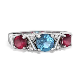 Blue Topaz Hugs And Kisses 14K White Gold ring R5016