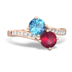 Blue Topaz Channel Set Two Stone 14K Rose Gold ring R5303