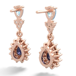 Blue Topaz Halo Pear Dangle 14K Rose Gold earrings E1882