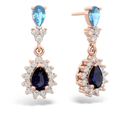 Blue Topaz Halo Pear Dangle 14K Rose Gold earrings E1882