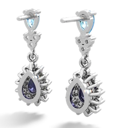 Blue Topaz Halo Pear Dangle 14K White Gold earrings E1882