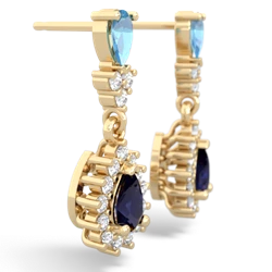 Blue Topaz Halo Pear Dangle 14K Yellow Gold earrings E1882