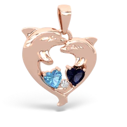 Blue Topaz Dolphin Heart 14K Rose Gold pendant P5820