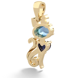 Blue Topaz Kitten 14K Yellow Gold pendant P5780