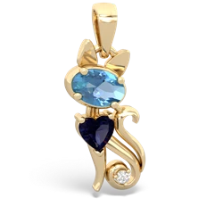 Blue Topaz Kitten 14K Yellow Gold pendant P5780