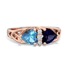 Blue Topaz Celtic Knot Double Heart 14K Rose Gold ring R5040