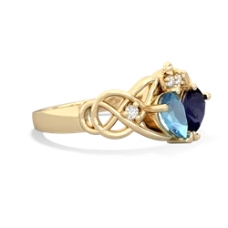 Blue Topaz 'One Heart' Celtic Knot Claddagh 14K Yellow Gold ring R5322