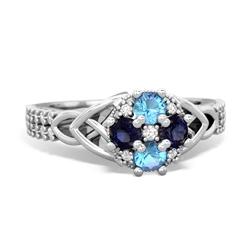 Blue Topaz Celtic Knot Cluster Engagement 14K White Gold ring R26443RD