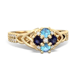 Blue Topaz Celtic Knot Cluster Engagement 14K Yellow Gold ring R26443RD