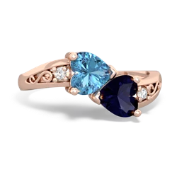 Blue Topaz Snuggling Hearts 14K Rose Gold ring R2178