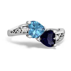 Blue Topaz Snuggling Hearts 14K White Gold ring R2178