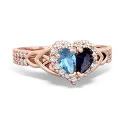 Blue Topaz Celtic Knot Two Hearts As One 14K Rose Gold ring R2644HRT