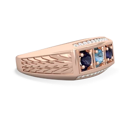 Blue Topaz Three Stone Tire Tread Men's 14K Rose Gold ring R0520