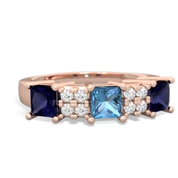 Blue Topaz Three Stone Diamond Cluster 14K Rose Gold ring R2592