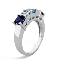 Blue Topaz Three Stone Diamond Cluster 14K White Gold ring R2592