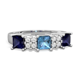 Blue Topaz Three Stone Diamond Cluster 14K White Gold ring R2592