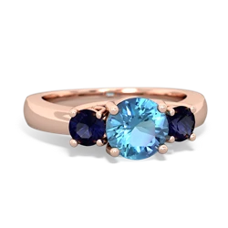 Blue Topaz Three Stone Round Trellis 14K Rose Gold ring R4018