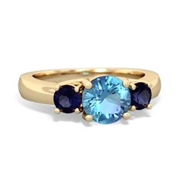 Blue Topaz Three Stone Round Trellis 14K Yellow Gold ring R4018