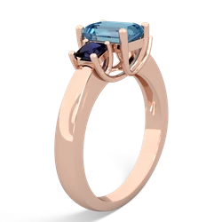 Blue Topaz Three Stone Emerald-Cut Trellis 14K Rose Gold ring R4021