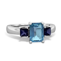 Blue Topaz Three Stone Emerald-Cut Trellis 14K White Gold ring R4021