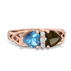 Blue Topaz Celtic Knot Double Heart 14K Rose Gold ring R5040