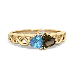 Blue Topaz Heart To Heart Braid 14K Yellow Gold ring R5870