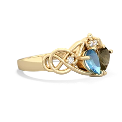 Blue Topaz 'One Heart' Celtic Knot Claddagh 14K Yellow Gold ring R5322