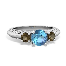 Blue Topaz Art Deco Eternal Embrace Engagement 14K White Gold ring C2003