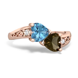 Blue Topaz Snuggling Hearts 14K Rose Gold ring R2178