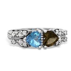 Blue Topaz Diamond Butterflies 14K White Gold ring R5601