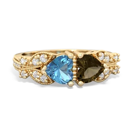 Blue Topaz Diamond Butterflies 14K Yellow Gold ring R5601