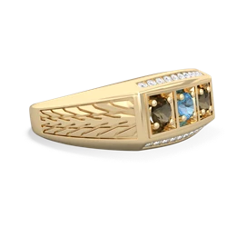 Blue Topaz Three Stone Tire Tread Men's 14K Yellow Gold ring R0520