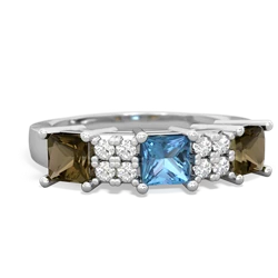 Blue Topaz Three Stone Diamond Cluster 14K White Gold ring R2592