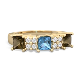 Blue Topaz Three Stone Diamond Cluster 14K Yellow Gold ring R2592