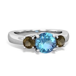 Blue Topaz Three Stone Round Trellis 14K White Gold ring R4018