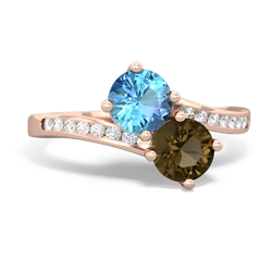 Blue Topaz Channel Set Two Stone 14K Rose Gold ring R5303
