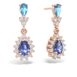 Blue Topaz Halo Pear Dangle 14K Rose Gold earrings E1882