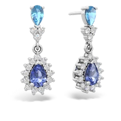 Blue Topaz Halo Pear Dangle 14K White Gold earrings E1882